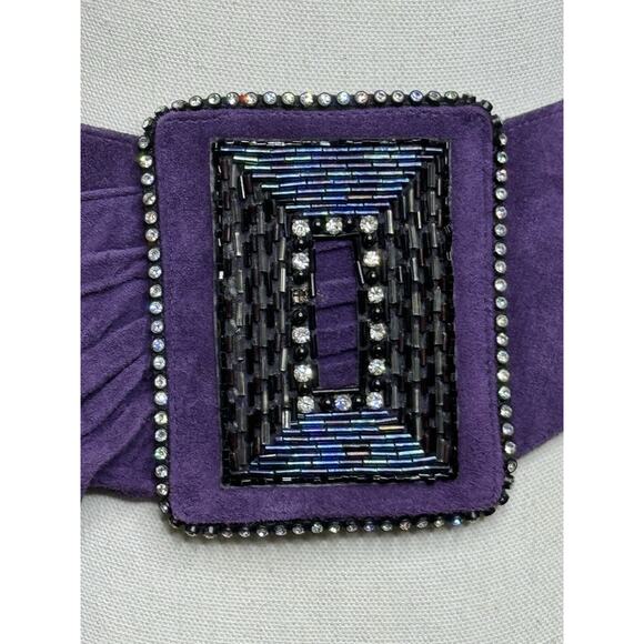 Salena\'s Collection Purple Suede Jeweled Belt Buckle Maximalist Glam Vtg 1988 main image 10